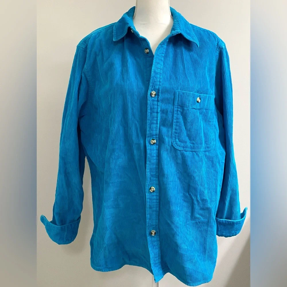 Urban Outfitters Mens M Solid Blue Big Corduroy Oversized Work Shirt Streetwear - Picture 8 of 14